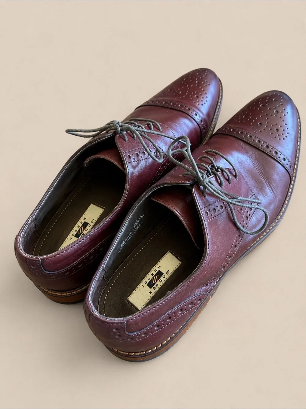 Joseph Abboud Men’s 10.5 Burgundy Leather Brogue Cap Toe Dress Shoes